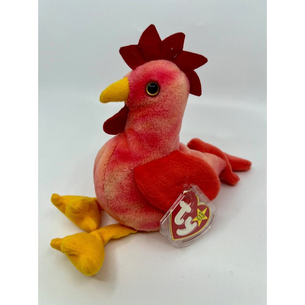TY Beanie Baby Babies Original 1996 Strut Chicken Rooster Retired Plush Doll 7"